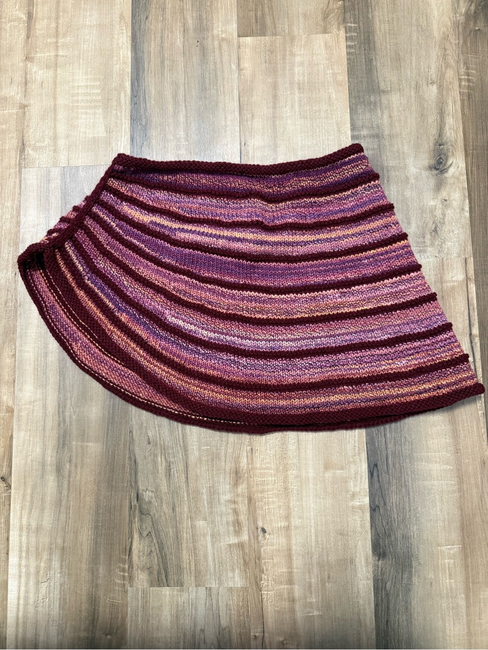 Striped Knit Shoulder Wrap in Burgundy and Pink Wool